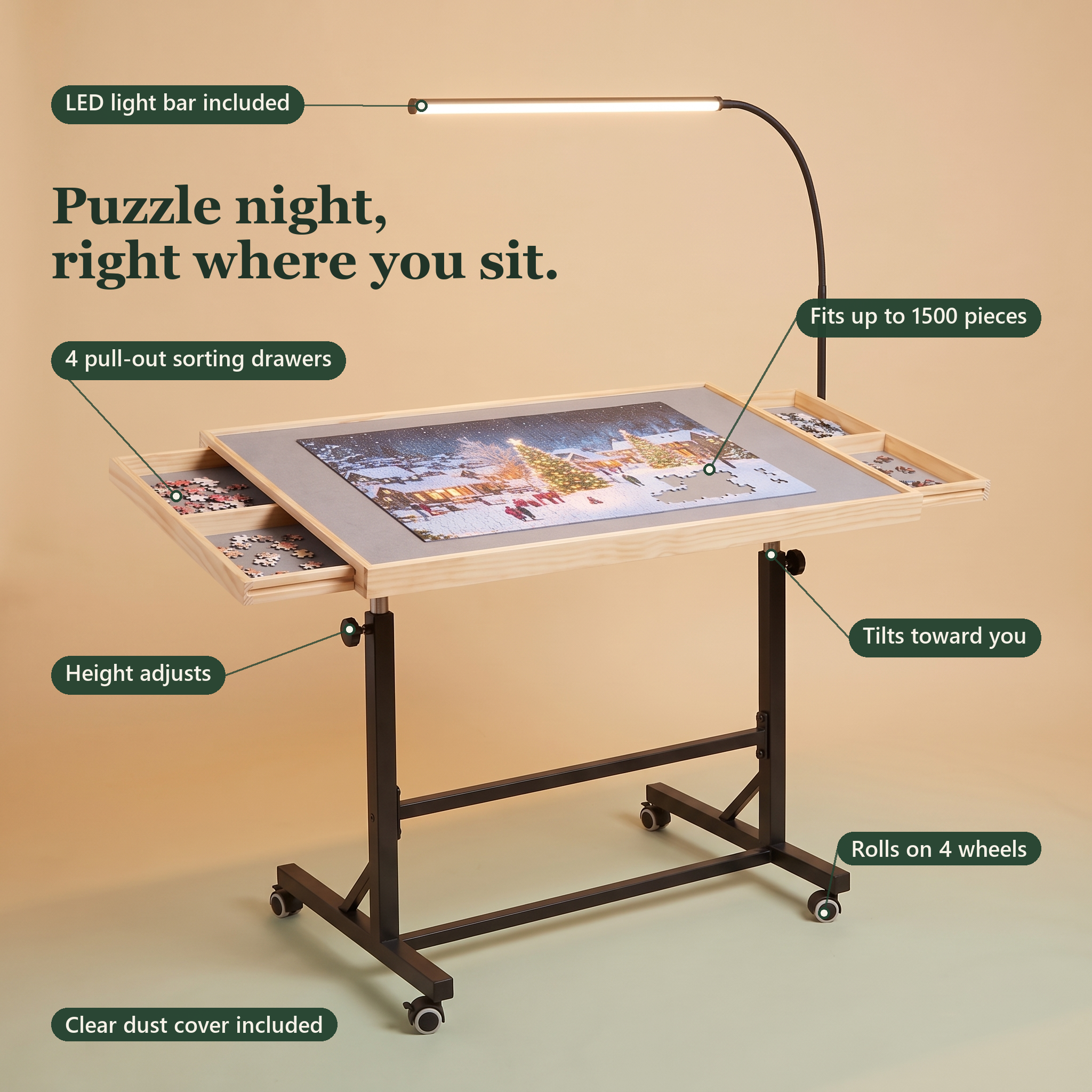 PuzzleNest Rolling Puzzle Table | Puzzle From Your Couch